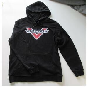 Three In Victory Motorcycles USA Black Hoodie Long Sleeve Sweatshirt Medium